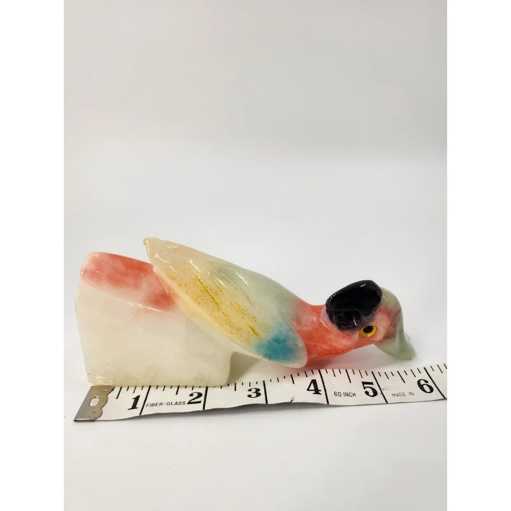 Vintage Hand Carved Onyx Stone Parrot Figurine Multi Color Bird Sculpture 5.5